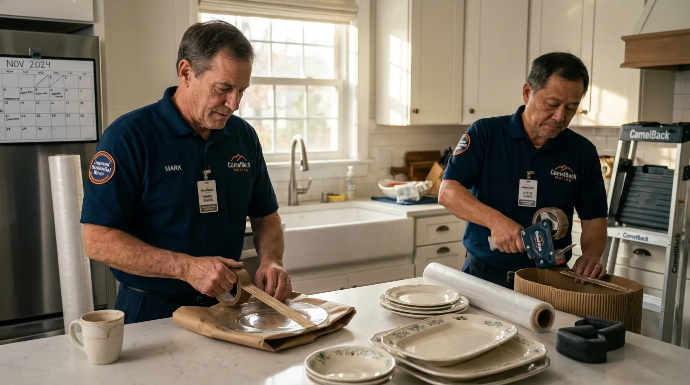 Professional crew packing kitchen dishware in Folsom, PA
